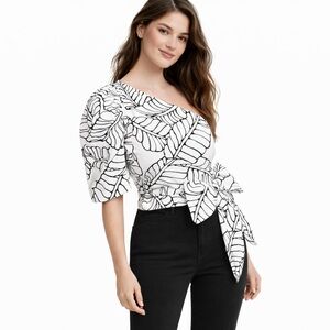 Fe Noel x Target Black White Palm Leaf Print One Shoulder Tie Top Size 2